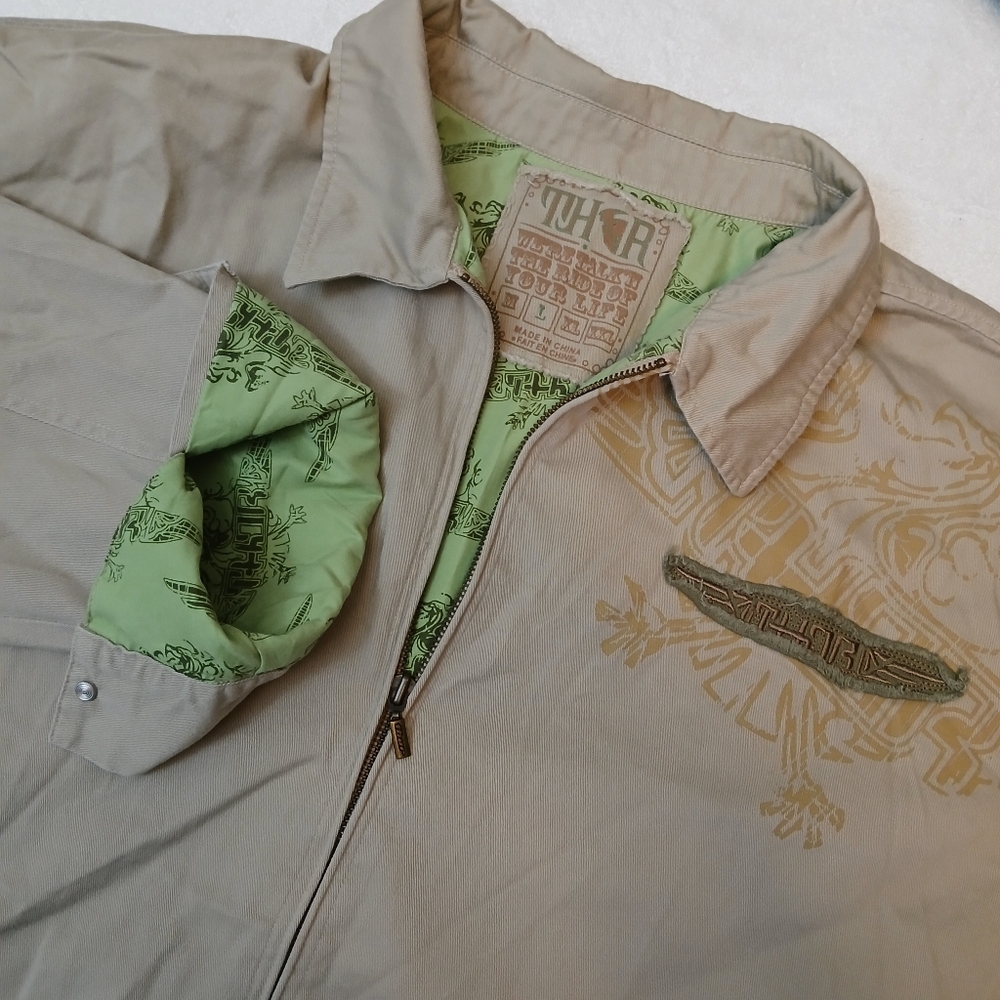 Thor Jacket Men's Large Beige Green Lined‎ Motorcycle Motocross Y2K